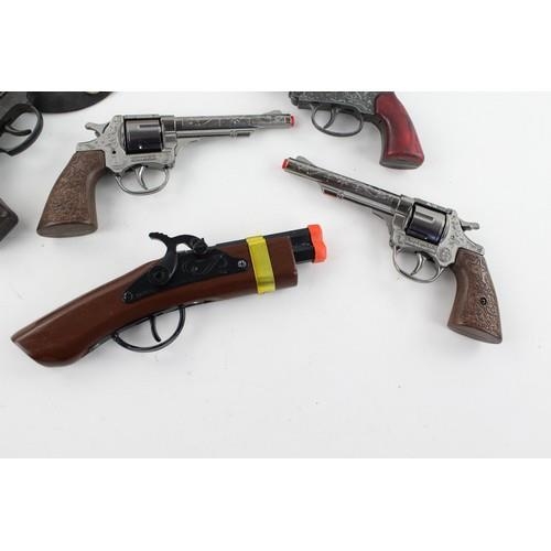 283 - 5 x Assorted Vintage Toy Cap Guns Inc. Crescent, Leather Holster,  Etc