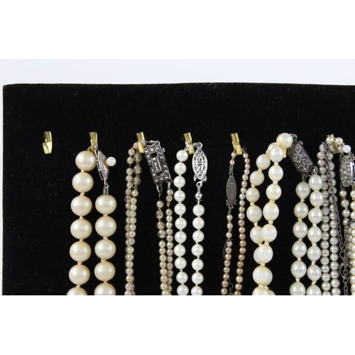 285 - 14 x Mixed Grade SILVER Clasp FAUX PEARL NECKLACES inc. True Vintage (307g)