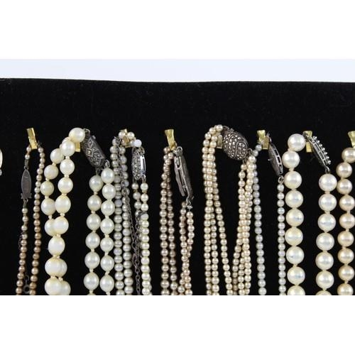 285 - 14 x Mixed Grade SILVER Clasp FAUX PEARL NECKLACES inc. True Vintage (307g)