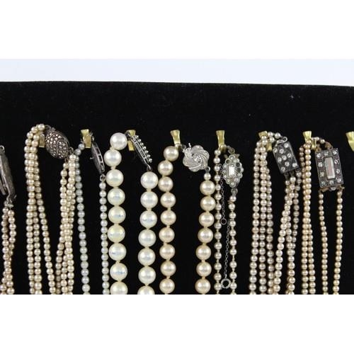 285 - 14 x Mixed Grade SILVER Clasp FAUX PEARL NECKLACES inc. True Vintage (307g)