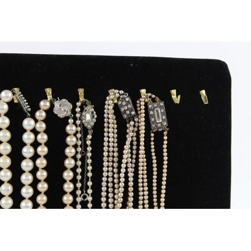 285 - 14 x Mixed Grade SILVER Clasp FAUX PEARL NECKLACES inc. True Vintage (307g)