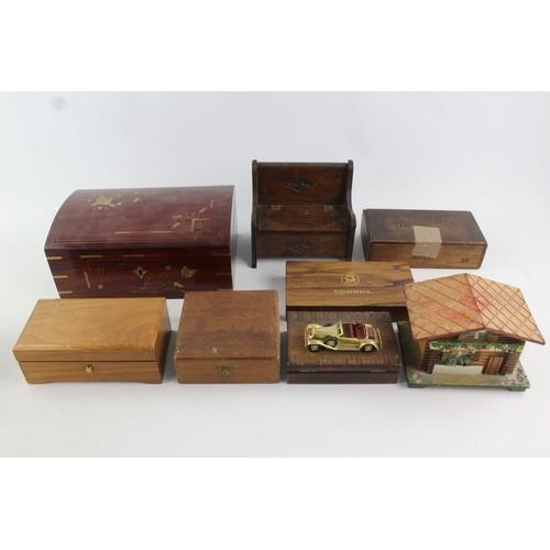 286 - 8 x Assorted Vintage Decorative WOODEN BOXES Inc Musical Working, Bench Etc