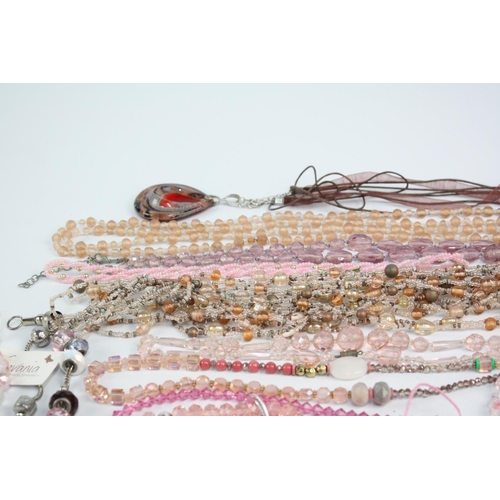 58 - 25 x PINK GLASS JEWELLERY inc. Necklaces, Bracelets, Pendants