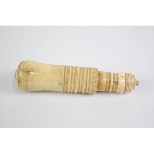 59 - Antique Hand Carved Bone Screw Top Snuff Bottle / Container