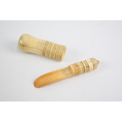 59 - Antique Hand Carved Bone Screw Top Snuff Bottle / Container