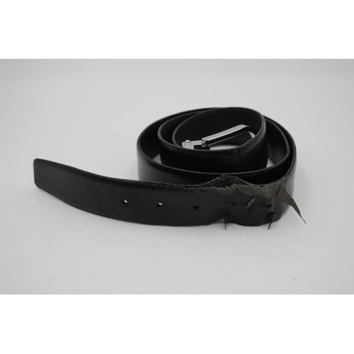 72 - Gents MONTBLANC Smart Black Leather Belt w/ Chrome Finish 46