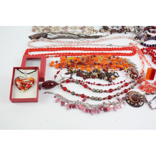 84 - 25 x GLASS JEWELLERY inc. Red, Pink, Purple, MOP, Necklaces, Bracelets, Pendants