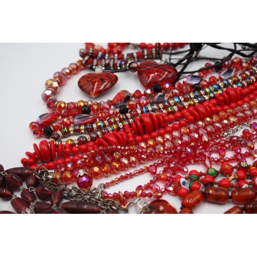 92 - 25 x RED GLASS JEWELLERY inc. Necklaces, Bracelets, Pendants