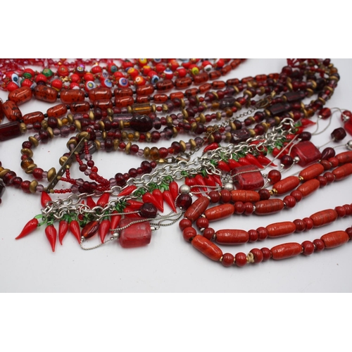 92 - 25 x RED GLASS JEWELLERY inc. Necklaces, Bracelets, Pendants