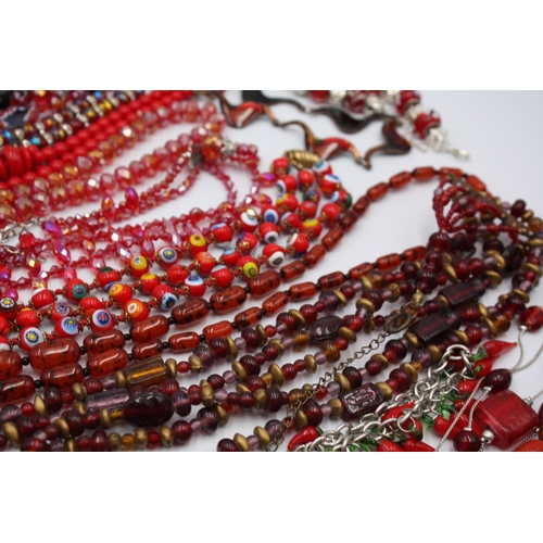 92 - 25 x RED GLASS JEWELLERY inc. Necklaces, Bracelets, Pendants