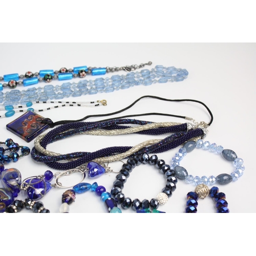 112 - 25 x BLUE GLASS JEWELLERY inc. Necklaces, Bracelets, Pendants