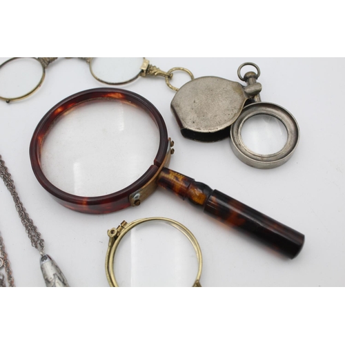 130 - 6 x Antique / Vintage MAGNIFYING GLASSES Inc Rolled Gold, Foldable, Pocket Size