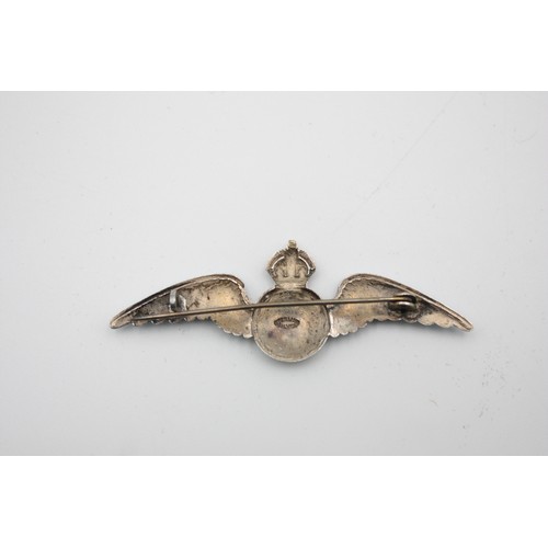 29 - Vintage .925 STERLING SILVER RAF Wings Sweetheart Brooch w/ Guilloche Enamel 6g