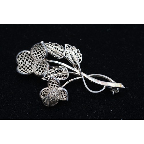 69 - 6 x .800 & .925 Silver Filigree BROOCHES w/ Floral, Ornate, Leaf Motif (33g)