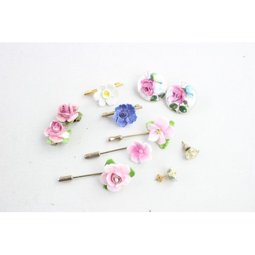 114 - 25 x Vintage Porcelain JEWELLERY w/ Flowers, Bone China, Clip On Earrings