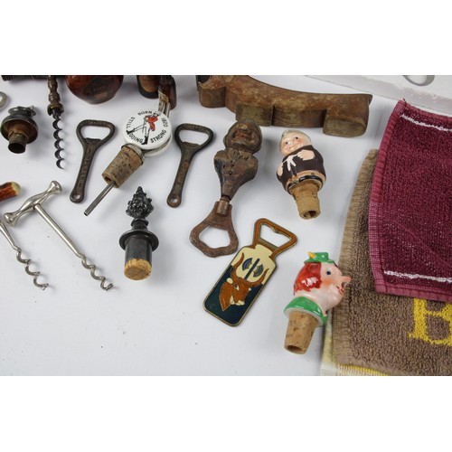 88 - Job Lot of Assorted BREWERIANA Items Inc. Antique Hip Flasks, Corkscrews, Spong