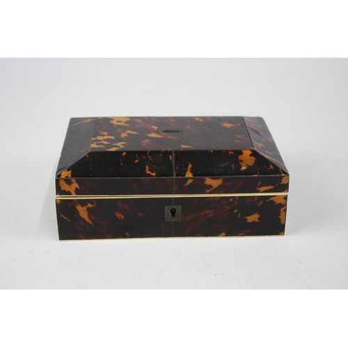 175 - Antique / Vintage Tortoiseshell  Sewing Box w/ Contents Inc .925 Silver