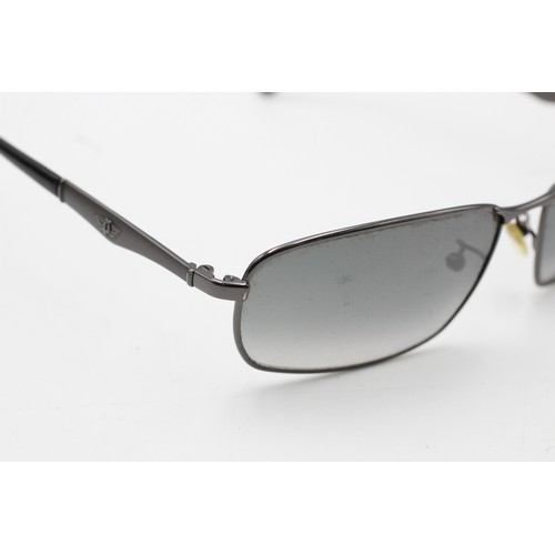 206 - Gents POLICE Grey Metal Rectangular Framed SUNGLASSES w/ Original Case