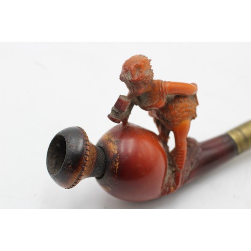 217 - Antique Carved MEERSCHAUM Figural Estate Smoking Pipe in Original Fitted Case