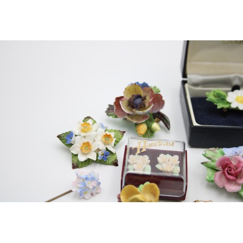 283 - 25 x Vintage Porcelain JEWELLERY w/Flowers, Fine Bone China, Boxed, Hand Painted