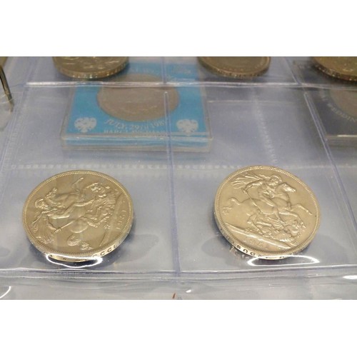 396 - COIN FOLDER TO INCLUDE SIX FESTIVAL OF BRITAIN 1951 FIVE SHILLINGS & COMMEMORATIVE CROWNS