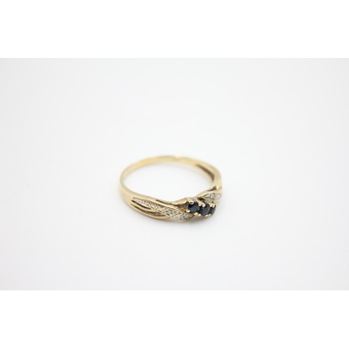 12 - Vintage gold diamond and sapphire set dress ring 1.6g (9ct)