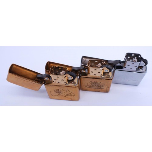 51 - 3 X ZIPPOS;
CHROME AUSTRALIA B04
SOLID BRASS AUSTRALIA I03
SOLID BRASS AUSTRALIA A04