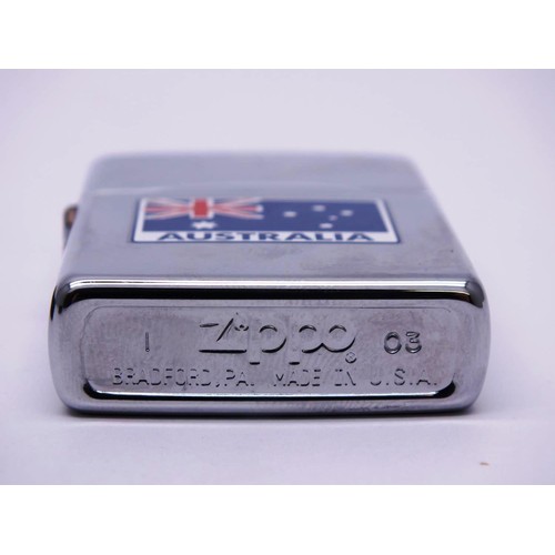 53 - 3 X ZIPPOS;
CHROME AUSTRALIA I03
MATTE BLACK AUSTRALIA KOALA
DARK CHROME AUSTRALIA C03