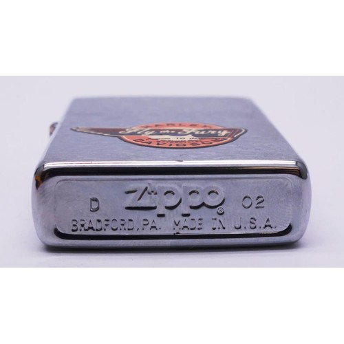 56 - 3 ZIPPOS;
BRUSHED CHROME HARLEY-DAVIDSON 'FLY TO FURY' 
CHROME INDIGO 'HARLEY DAVIDSON MOTORCYCLES' ... 