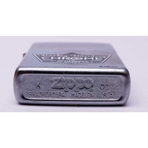 57 - 3 ZIPPOS;
BRUSHED CHROME 'HARLEY DAVIDSON CHROME AND METALWORKS DIVISION' 2002 K01
CHROME 'HARLEY DA... 