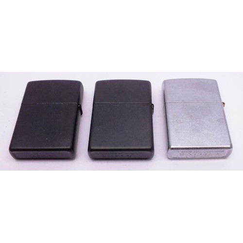 59 - THREE ZIPPOS;
BRUSHED CHROME HARLEY DAVIDSON 'CHROME AND METALWORKS DIVISION'
MATTE BLACK HARLEY DAV... 