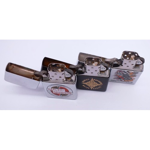65 - THREE ZIPPOS;
CHROME HARLEY DAVIDSON- G02
HARLEY DAVIDSON RIDE HARD OR STAY HOME -1997- C XV
MATTA B... 