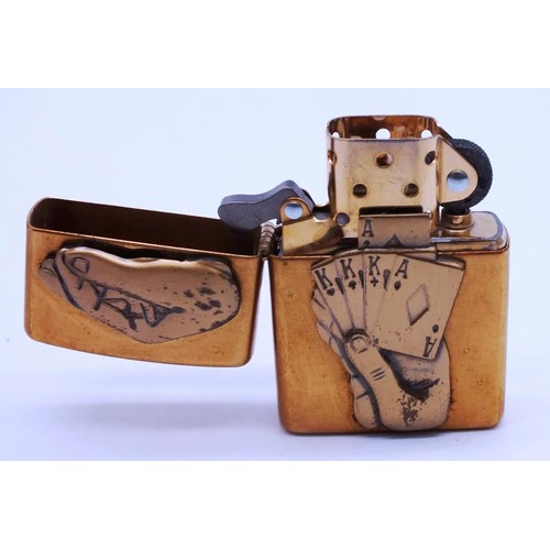 92 - BRASS ZIPPO - TRICK FULL HOUSE POKER HAND D 03