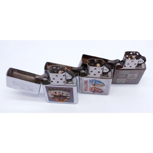 50 - THREE ZIPPOS;
BEATLES MAGICAL MYSTERY TOUR-C XIII
DARK CHROME LED ZEPPELIN- K03
BRUSED CHROME ROLLIN... 