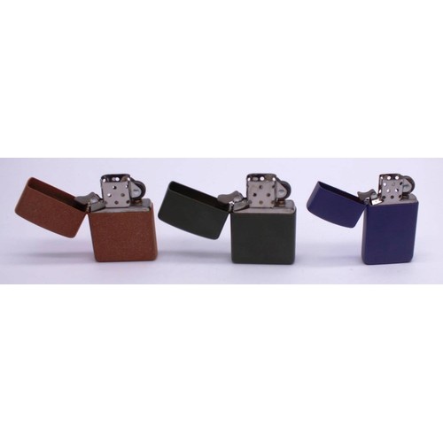 73 - THREE ZIPPOS;
MATTE GREEN-F03
SLIMLINE MATTE PURPLE K03
TERRACOTTA -I03