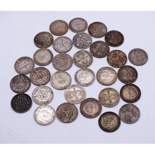 424 - 30 SILVER THREEPENCE COINS