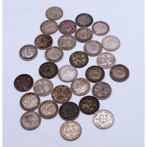 424 - 30 SILVER THREEPENCE COINS