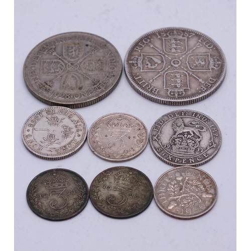 428 - SILVER COINS INCLUDES VICTORIAN 1887 FLORIN