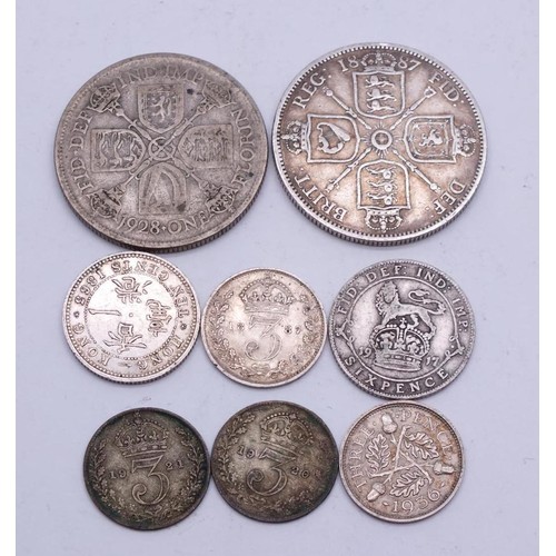 428 - SILVER COINS INCLUDES VICTORIAN 1887 FLORIN