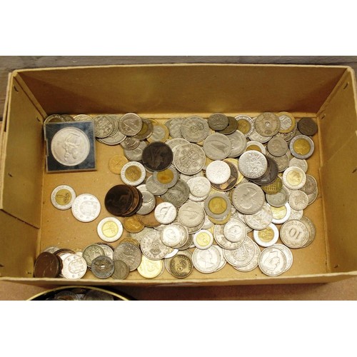 431 - BOX OF COINS, BANKNOTES, COIN SET, OLD TINS etc