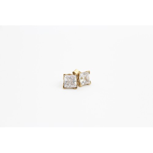 30 - 9ct large princess cut gemstone stud earrings (1.9g)