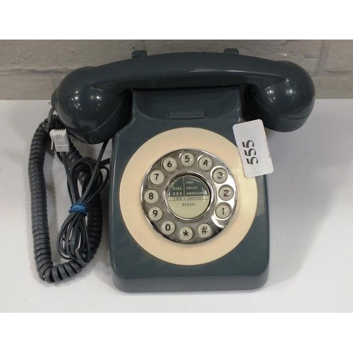 555 - RETRO GREY & WHITE TELEPHONE IN WORKING ORDER