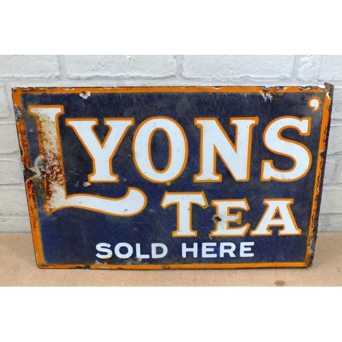 558 - ORIGINAL VINTAGE DOUBLE SIDED LYONS TEA SIGN 17.5