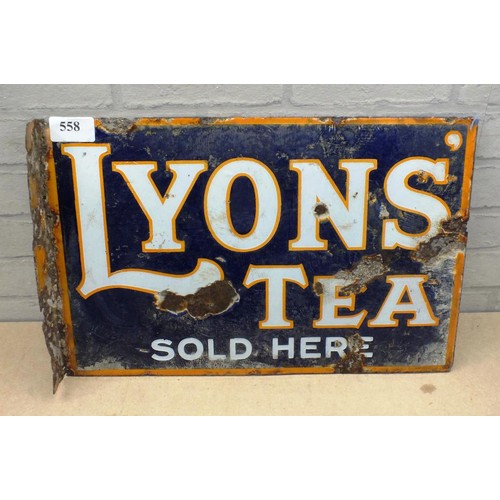 558 - ORIGINAL VINTAGE DOUBLE SIDED LYONS TEA SIGN 17.5