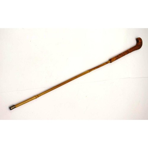 561 - ANTIQUE BAMBOO WALKING STICK WITH DECORATIVE CURVED HANDLE