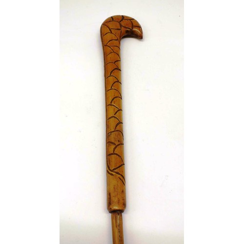 561 - ANTIQUE BAMBOO WALKING STICK WITH DECORATIVE CURVED HANDLE