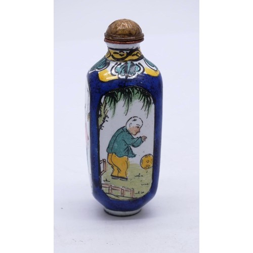 570 - ANTIQUE/VINTAGE CLOISONNE ENAMEL ON COPPER SNUFF BOTTLE, COMPLETE WITH SCOOP