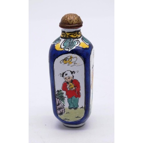 570 - ANTIQUE/VINTAGE CLOISONNE ENAMEL ON COPPER SNUFF BOTTLE, COMPLETE WITH SCOOP