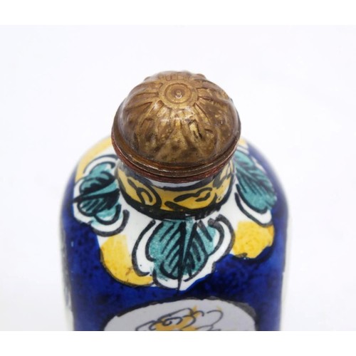 570 - ANTIQUE/VINTAGE CLOISONNE ENAMEL ON COPPER SNUFF BOTTLE, COMPLETE WITH SCOOP