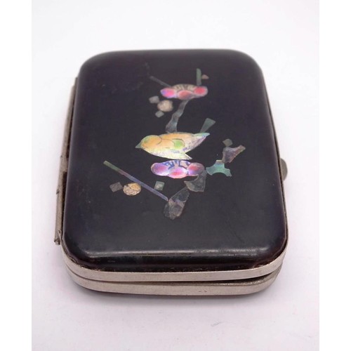 572 - VINTAGE ENAMEL INLAID MOTHER OF PEARL VESTA CASE